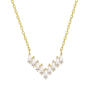 Collier en V en argent 925 plaqué or 14 carats avec pendentif en zircon rectangulaire