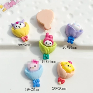 Macro shot showing exact dimensions of acrylic cartoon flower bouquet charms for DIY crafts