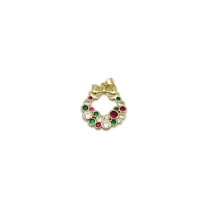 Christmas wreath pendant with 18K gold plating and colorful zircon stones for jewelry DIY