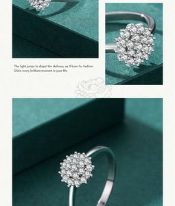 Macro shot of 925 silver ring featuring a floral pave setting with sparkling zircons