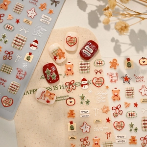Stickers à ongles de Noël avec ours et motifs de neige pour manucure d'hiver festive