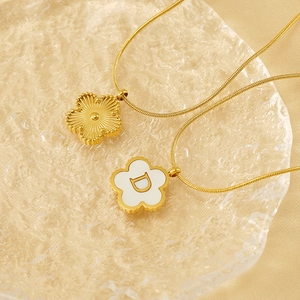 18K gold plated clover necklace with white enamel shell letter D pendant on glass
