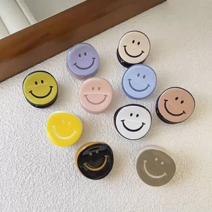 Mini Acetate Hair Claw Clips Cute Cartoon Happy Face Pattern Round Small Bangs Clips For Women Girls Styling