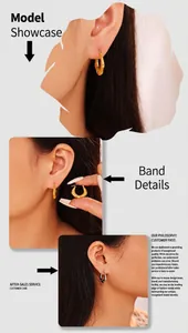 Détail de boucles d'oreilles en U texture bambou en or et argent sur modèle