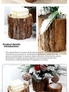 Detail of rustic bark Christmas flower bucket with pine cones and scented candle
