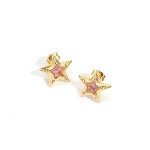 Boucles d'oreilles étoiles en acier inoxydable plaqué or 18K avec zircon rose et accents