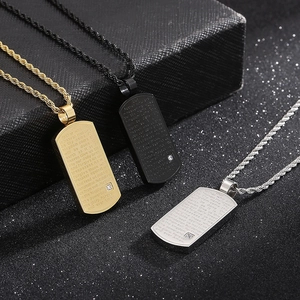 Collier plaque militaire en acier inoxydable avec gravure Notre Père en 3 couleurs