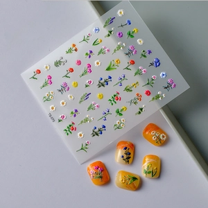 5D floral embossed nail art stickers TS-070 with 3D lavender and daisy flower patterns