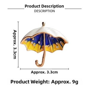 Starry umbrella brooch detail with white and blue enamel, crystals, and 3.3cm size dimensions