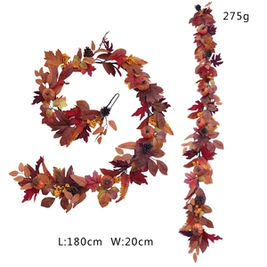 Artificial 180cm autumn maple leaf garland with pumpkins, pine cones and yellow berries