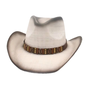 Retro straw western cowboy hat with spray paint gradient and leather beaded band