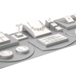 Gray and white leather jewelry display stand set for rings and necklaces