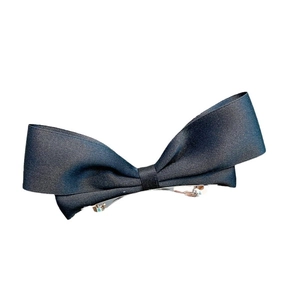 Cute black fabric ribbon bow hair clip with rabbit ears and metal spring base