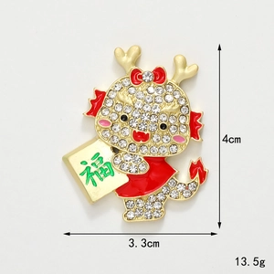 Golden dragon accessory with white rhinestones and red enamel for car or phone