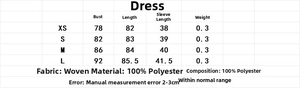 Guide des tailles pour robe mini à manches bouffantes avec tableau des mesures détaillées