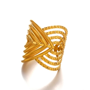 18K gold plated minimalist wide band ring with crisscross geometric lines for women