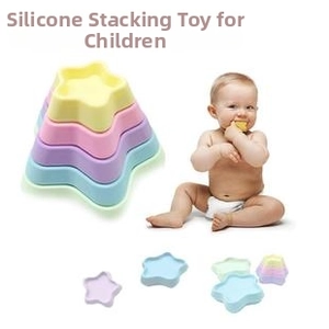 Star-shaped silicone nesting toy for baby teething and sensory massage in pastel colors