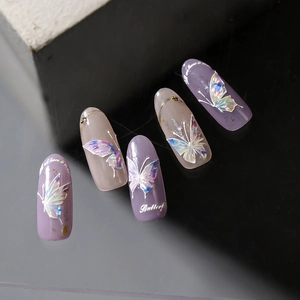 Elegant purple and pink butterfly nail art stickers with 3D laser glitter butterfly designs
