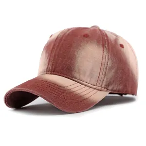 Faded vintage baseball cap with pink and brown gradient wash in cotton canvas