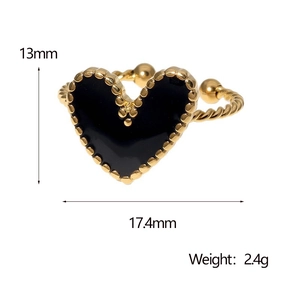Detailed size chart showing 13mm heart ring dimensions and 2.4g weight on gold rope band