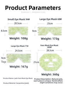 Size chart and specifications for natural Xiuyan jade eye mask and facial mask