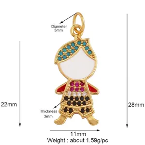 Macro detail of enamel boy pendant with zircon micro-pave setting and closed bail