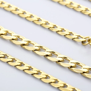 Polished gold curb link chain necklace made of vacuum plated durable titanium steel
