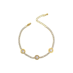 Elegant gold titanium bracelet with roman numerals and sparkling paved crystals