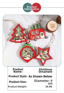 Detail of 9cm wooden Christmas ornaments showing reindeer, Santa and snowman printing