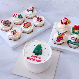 Christmas soft rubber cake topper set featuring Santa Claus and reindeer ornaments