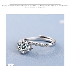 Detail of six-prong moissanite ring with wavy pavé band and adjustable opening