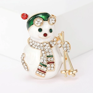 Broche Bonhomme De Neige Ski Alliage Strass Émail Noël Hiver Vacances Accessoire De Vêtement Cadeau Pour Femmes