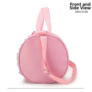 Pink cylinder ballet dance bag with adjustable shoulder strap and sequins on white background