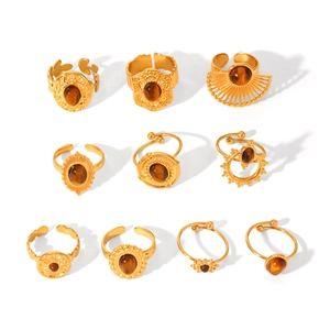 Set di 10 anelli vintage in acciaio inossidabile dorato con pietre occhio di tigre