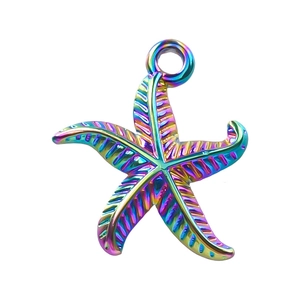 Detailed close-up of rainbow starfish pendant in 304 stainless steel with top loop