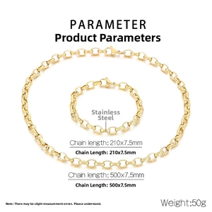 Polished stainless steel rolo chain set with necklace and bracelet dimensions