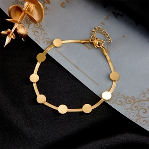 Elegant 18K gold plated stainless steel snake chain bracelet with polished flat round discs