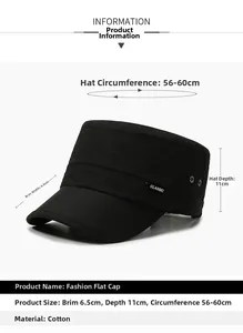 Détail du chapeau plat en coton noir avec œillets métalliques et broderie latérale