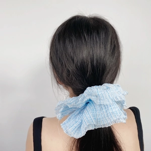 Oversized Pleated Fabric Scrunchies Floral Striped Ruffled Elastic Hair Ties For Women Ponytail Bun Elegant Vintage