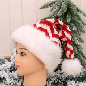 Bonnet De Noël Tricoté Avec Bordure En Fausse Fourrure Et Pompon Flocon De Neige Rayé Bonnets De Père Noël Pour Fête Adulte