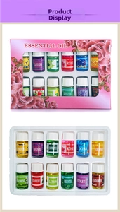 Set of 12 bottles of water-soluble aromatherapy essential oils in floral box packaging