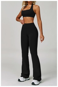 Ensemble soutien-gorge de sport dos nu et pantalon de yoga évasé noir pour femme