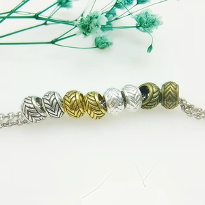 Retro Alloy Large Hole Spacer Beads With Herringbone Rhombus Pattern For DIY Bracelet Necklace Jewelry Making