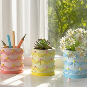 Detailed relief texture and colorful polka dots on resin cylindrical storage jar molds