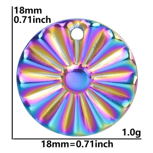 Détail du pendentif soleil 18mm en acier inoxydable arc-en-ciel avec dimensions