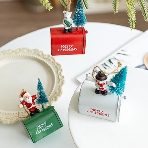Christmas mailbox ornaments with Santa Snowman and Bear figurines for holiday tree decoration