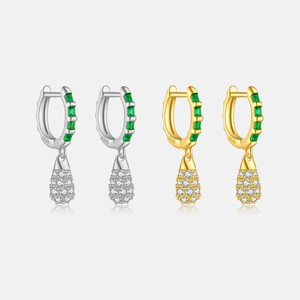 Orecchini A Cerchio In Argento Sterling 925 Zircone Verde Rettangolo Pendente A Goccia D'Acqua Pavé Gioielli Eleganti Da Donna