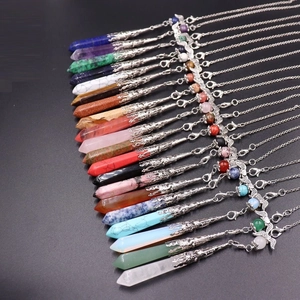 Hexagonal Pillar Crystal Pendant Necklace Natural Gemstone Angel Wings Filigree Spiritual Healing Dowsing Pendulum Jewelry