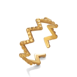 Minimalist gold irregular wavy open ring for women in polished stainless steel