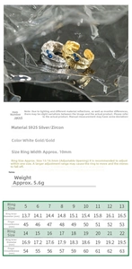 Detailed size guide for S925 sterling silver zircon rings with inner diameter measurements